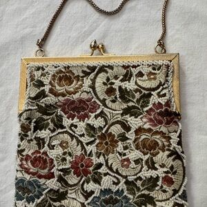 Vintage Floral Tapestry Beaded Evening Bag 1950/60's era